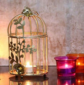 Table Decor Metal Bird Cage Light Antique Diwali Showpieces for Home Decor tealight candle holders | Tea Light Holder with Flower Vine Antique Lantern Candlestick Holders for Home, Living Room, Mandir Decoration
